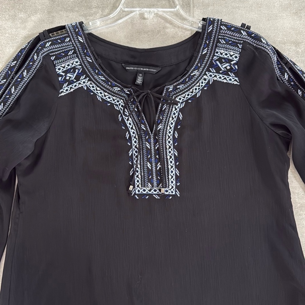 *Gently Worn* White House Black Market Black Tansy Peasant Blouse - Size - 12